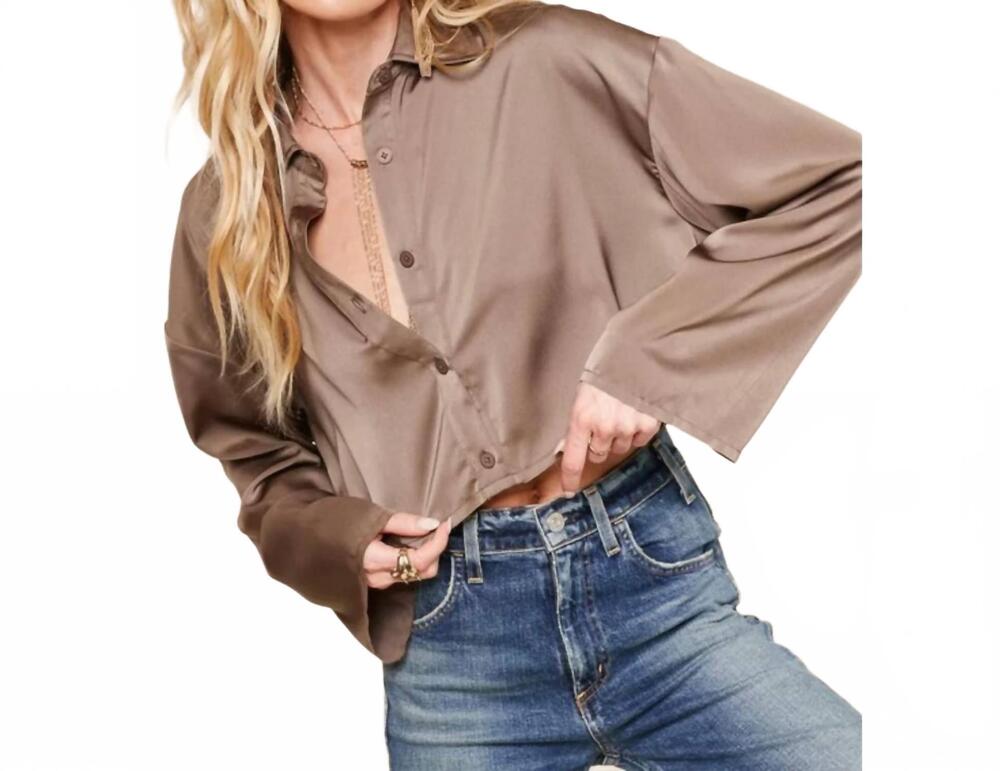 NEW MIMOSA vivica silky button down shirt in tobacco